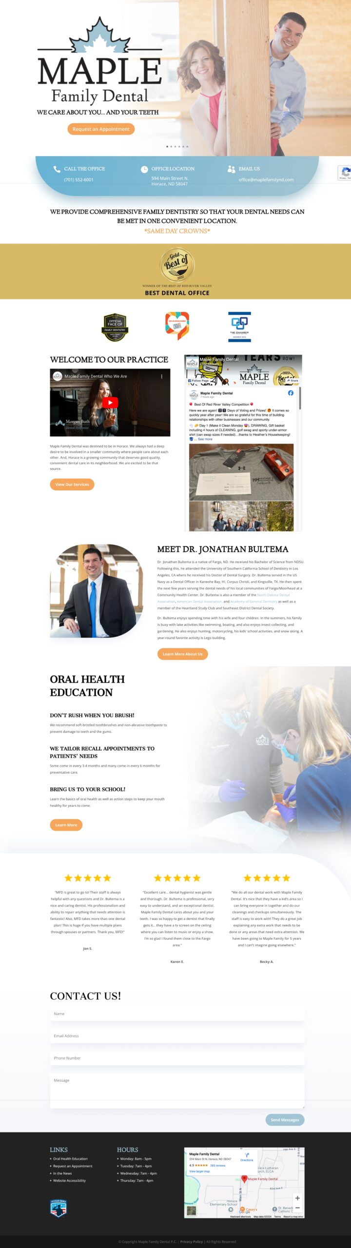 Maple Family Dental 2022 Website Updates Screenshot